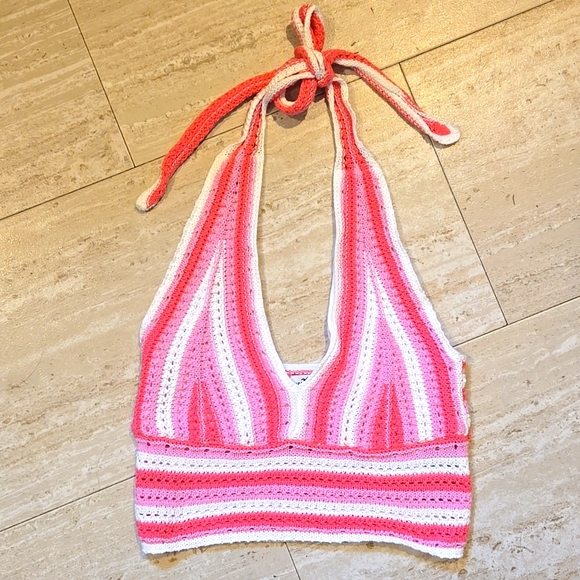 Hollister Tops - Hollister Crochet Knit Deep V Crop Halter Top